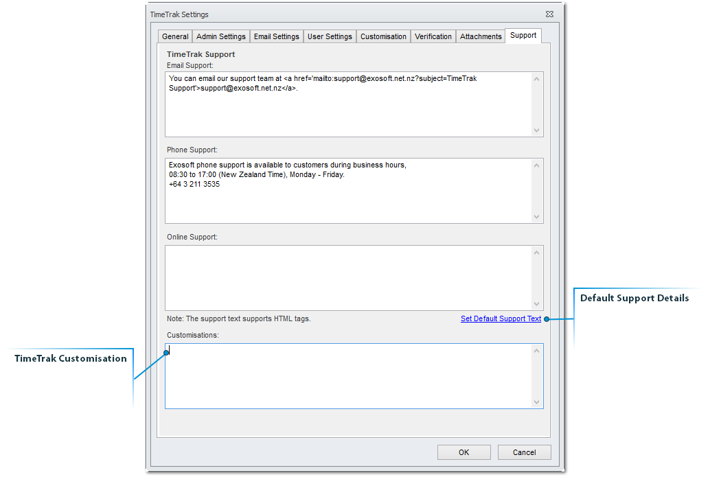 Global - Support Settings