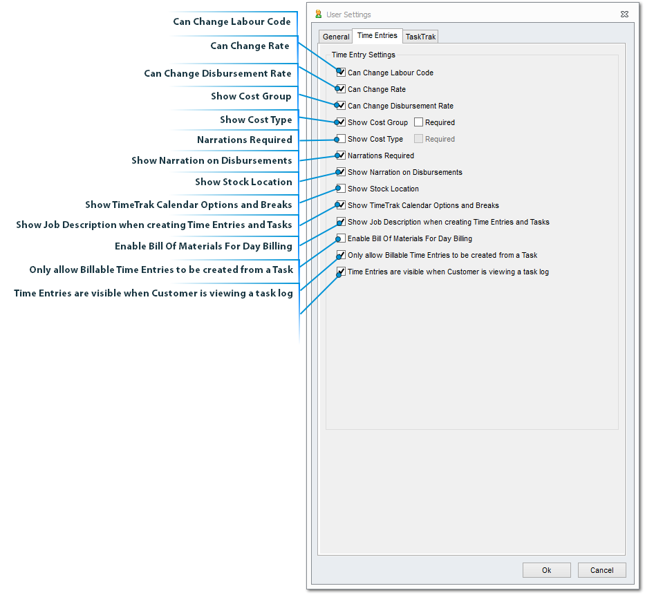 User - Time Entries Settings